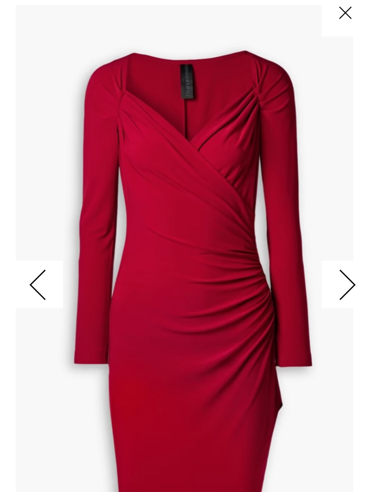 Nwt -Norma Kamali Red Long-Sleeve Sweetheart Side Drape Gown Nwt